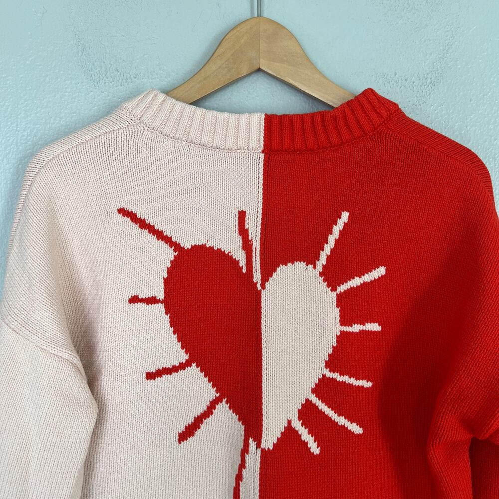 Kerri Rosenthal XOKR Sweater Red Pink Radiant Heart V-Neck Valentine's Size XS - Picture 7 of 11